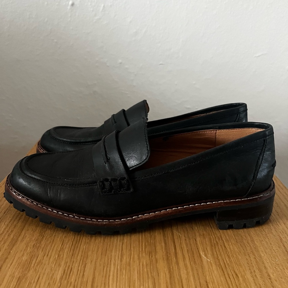 Madewell Black Leather Lug-Soled Penny Loafers - Picture 6 of 8